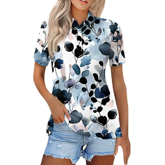 NAMTYQX Womens Tops Dressy Casual Lapel Button V Neck Comfort Relaxed Fit Soft Short Sleeve Lounge Plus Size Fashion Navy Size 3XL