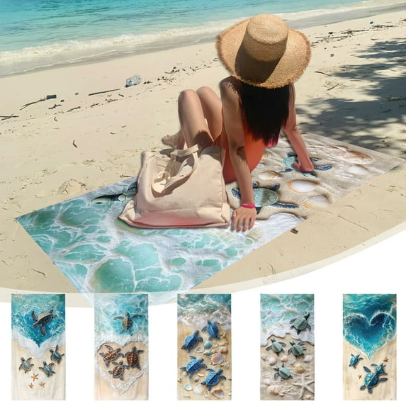 Sea Beach Towel, Super Fine Fiber Double-Sided Velvet, Quick Drying Bath Towel for Seaside Holiday, Travel Towel, Soft Beach Towel Fabric