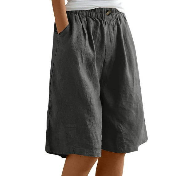 Deals of The Day Clearance Summer Cotton Linen Shorts Loose Fit Elastic Waist Knee Length Cosy Shorts Casual Beach Shorts with Pockets on Sale Clearance