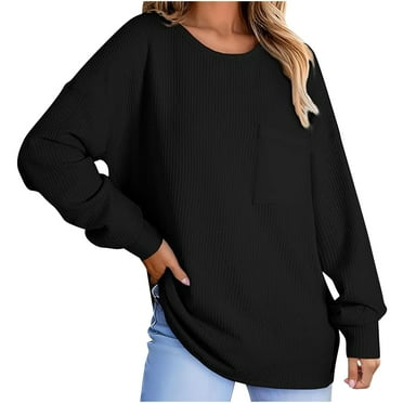 Deals of The Day Clearance TMOYZQ Long Sleeve Shirts for Women 2025 Oversized Casual Solid Color Sweaters Crewneck Knitted Loose Fit Pullover Shirts Tops