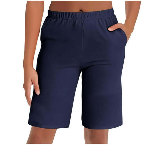 Clothing 2025 Women's Shorts Women's High Waisted Knee Length Shorts Loose Elastic Waist Comfy Casual Summer Shorts with Pockets Women Blendingpants