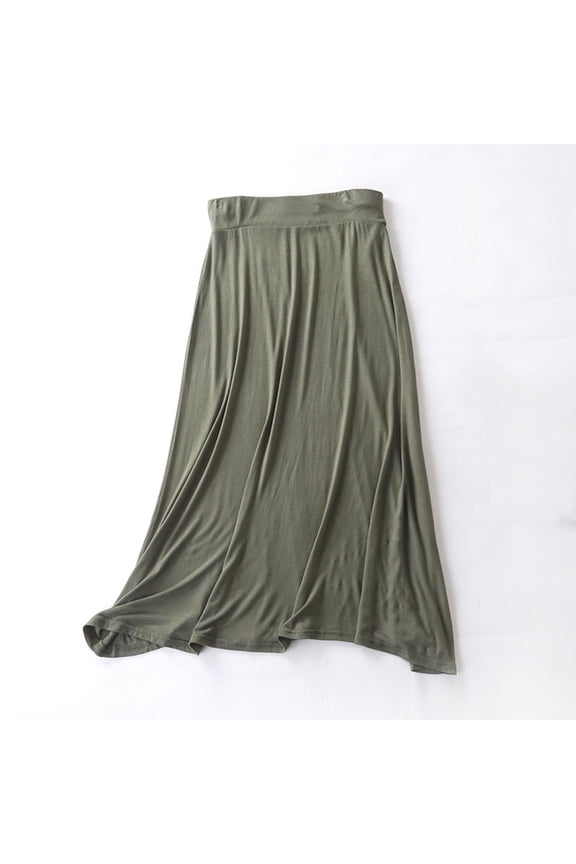 Stretchy Knit Slit Comfy Hang Down Leisure Skirts Concert Outfits for Women Solid Skirt Elastic Mid Waist Mid-Length Skirt for Womens Athletic Street Wear