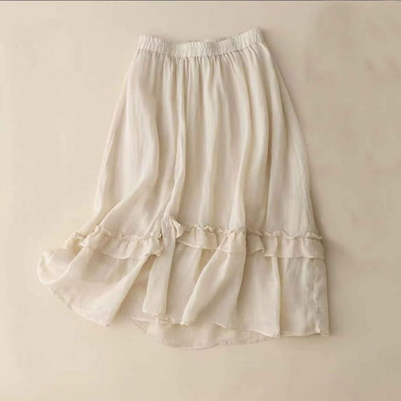 kttectoa Trendy Ruffled A-Line Lightweight Flowy Skirt Flowy Skirt Solid Skirt Elastic Mid Waist Mid-Length Skirt for Womens Trendy Holiday Party