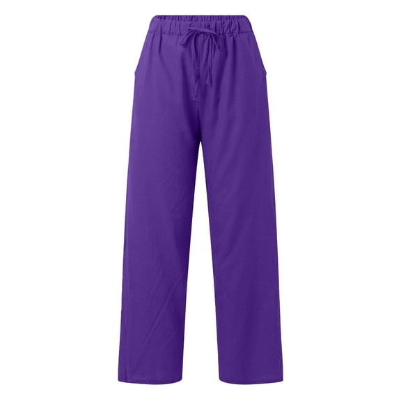 Clothing 2025 Women's Casual Pants Womens Daily Elastic Waist Pockets Straight Solid Color Casual Pants Loose Long Trousers Women Blendingpants