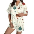 thumbnail image 1 of purcolt Women's Christmas Pajama Sets Snowflake Santa Print Short Sleeve Button Down Shirt and Shorts 2 Piece Pjs Soft Sleepwear Nightwear S-XXL, 1 of 5