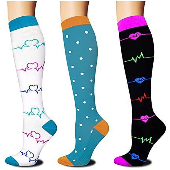 Pitauce 3 Pairs Sports Compression Socks for Womens Knee High Calf Socks Elastic Long Tube Socks for Athletic Running Cycling Walking
