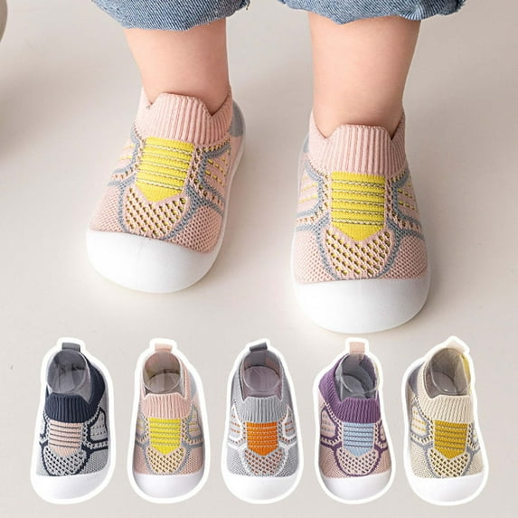 Pitauce Toddler Baby Boys Girls Striped Knit Cotton Floor Socks Soft Rubber Sole Non-Slip Walker Shoes Low Cut First Walking Shoe Socks