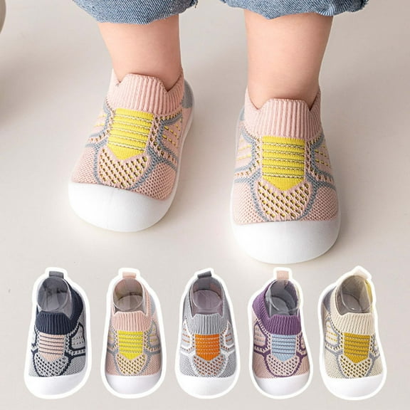 Pitauce Toddler Baby Boys Girls Striped Knit Cotton Floor Socks Soft Rubber Sole Non-Slip Walker Shoes Low Cut First Walking Shoe Socks