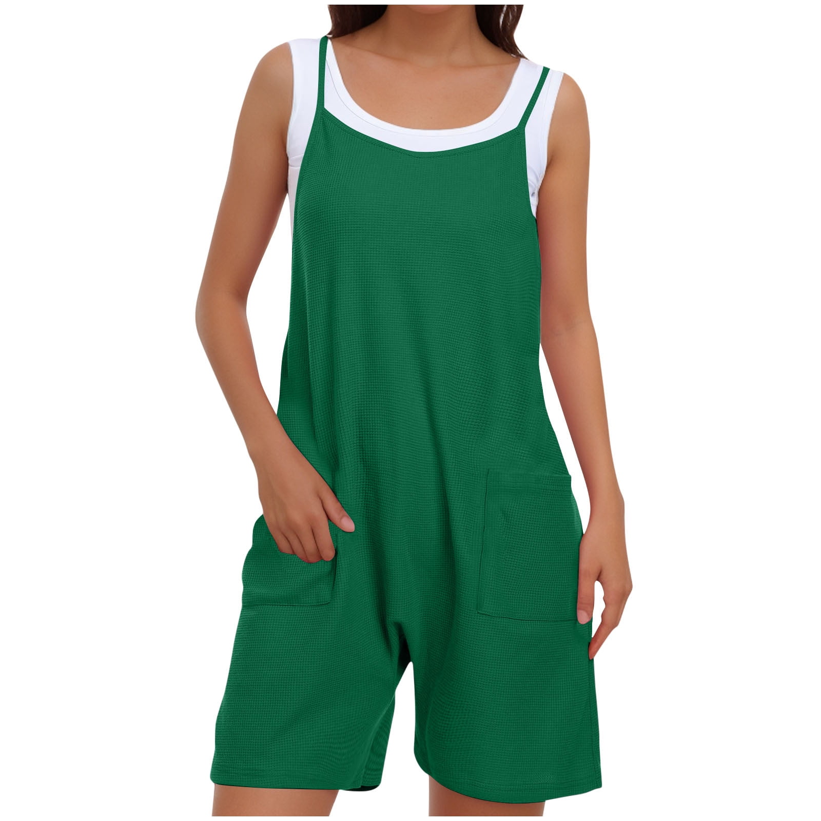 Deals of the Day Pitauce Women's Spaghetti Straps Waffle Jumpsuit