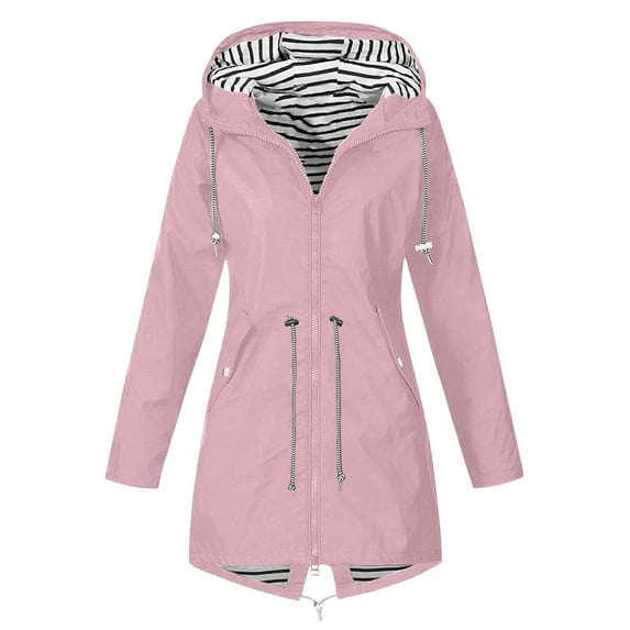 Deals of the Day,Tarmeek Plus Size Waterproof Rain Jackets for Women Fall Winter Outdoor Solid Color Hooded Windbreaker Jackets Womens Top Trench Coats Christmas Gifts