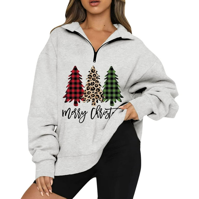 Deals of the Day,Tarmeek Quarter Zip Pullover Ugly Christmas Sweaters for Women Plus Size Christmas Tree Sweatshirts Womens Long Sleeve Tops Christmas Gifts for Women - Walmart.com