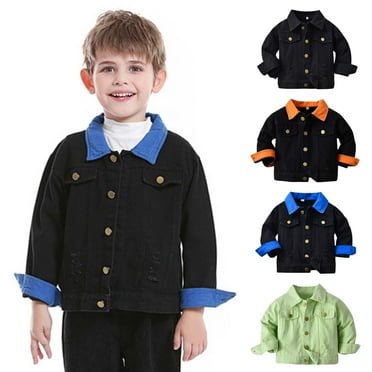 Deals of The Day kttectoa Tops for Kids Kids Color Block Long Sleeve Lapel Neck Denim Jacket with Pockets Fall Button Down Denim Jacket Coat Fall Jacket Fall Fashion Girl Clothes 6M-7T