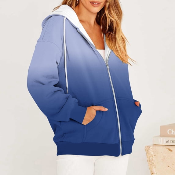 Up to EGNMCR Women Zip Up Hoodie Trendy Oversized Sweatshirt Casual Long Sleeve Fleece Jacket Fall Outfits Fashion Coat Clothing Fall Winter
