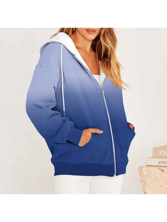 Women's Zip Up Hoodies Sweatshirts Casual Long Sleeve Oversized Sweatshirts Fall Spring Track Jackets with Pockets Fall Winter