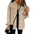 thumbnail image 1 of EGNMCR Women's Denim like Jacket Casual Long Sleeve Oversized Denim Shirts Distresse Button Down Stretch Jean Jacket Fall Outfits with Pockets Fall Winter, 1 of 6