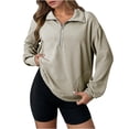 thumbnail image 1 of Up to EGNMCR Women's Half Zip Quilted Sweatshirts Crew Neck Long Sleeve Pullover Tops Textured Solid Casual Fashion Fall Tops with Pockets Fall Winter, 1 of 8