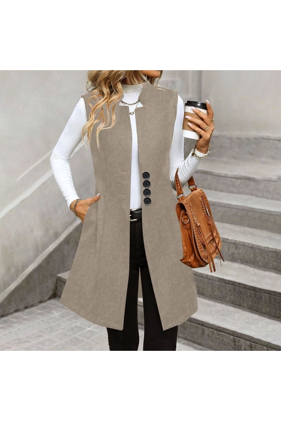 Up to EGNMCR Women's Sleeveless Vest Blazer Fully Lined Spring Casual Long Blazer Open Front Work Office Tops Jacket Pockets Fall Winter
