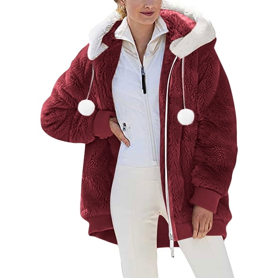 EGNMCR Womens Fuzzy Jacket Sherpas Plus Size Zip Up Hoodie Soft Comfy Fleece Lined Winter Coat with Pockets Warm Outerwear Fall Winter