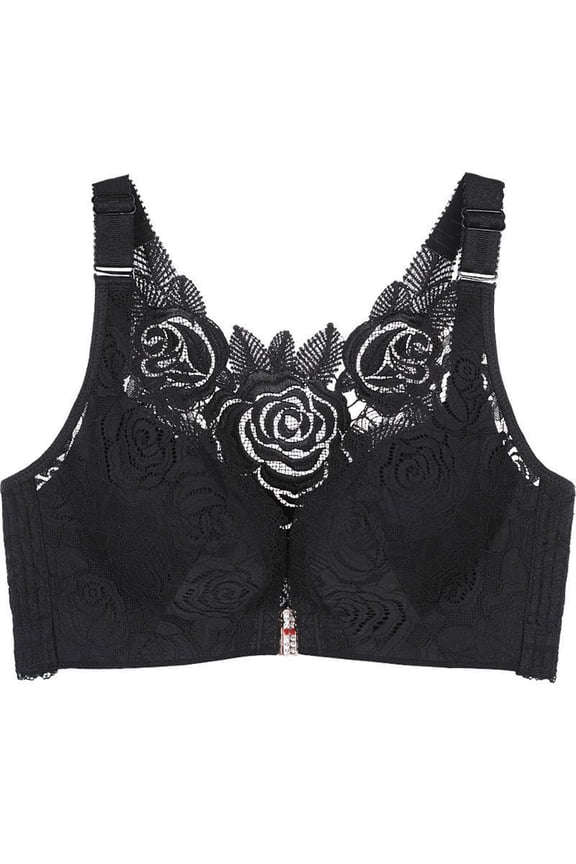 Floral Secret Comfort Rose Bra,Lace Eyelet Bras For Women Full Coverage Shelf Bra Seamless Front Closure Bralettes Support Push Up Plus Size Brassieres(AB Cup)