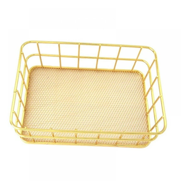 Gold Desktop Metal Storage Basket Storage Box Iron Storage Tray Net Storage Bins Metal Basket Mesh Wire Storage Basket for Kitchen Closets Bedrooms Bathroom Laundry Office 6.7x4.7x2.4in