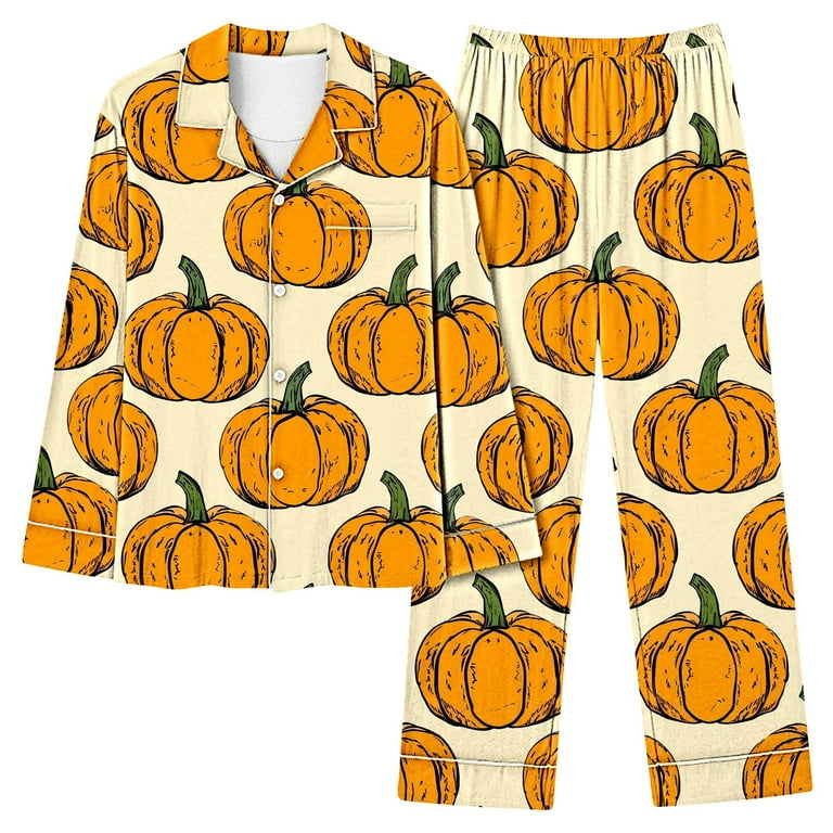 Deals Halloween Pajamas for Women Piece Pant Sets Pumpkin Print
