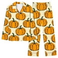 thumbnail image 1 of Halloween Pajamas for Women 2 Piece Pant Sets Pumpkin Print Long Sleeve Button Up Shirt with Bottoms Pjs Outfits (3XL, Orange 03), 1 of 4