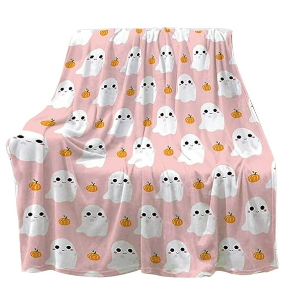 Halloween Pumpkin And Ghost Throw Blanket,Pink Cute Pumpkin Ghost Warm Comfortable Bed Sofa Blanket,Flannel Throws and Blankets Living Room Bedroom Decoration