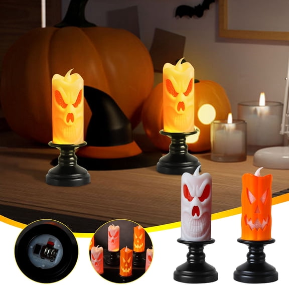 Halloween Skull Candle Holder Light,Pumpkin Skull Flameless Candle Lamp Party Bar Decoration Lamp,LED Pumpkin Skull Candlestick Light Halloween Horror Decorations