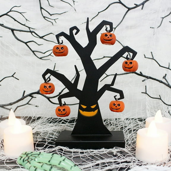 Halloween Spooky Tree Decoration with Pumpkins Ghosts,Small Spooky Halloween Tree,Pumpkin Ghosts Tree Home,Tabletop Decor,Desktop Statues Table Centerpieces, Halloween Decorations