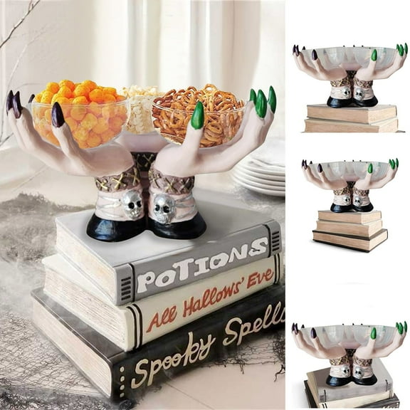 Halloween Witch Hand Large Snack Bowl Holder Stand,Creative Witch Hand Snack Candy Dish,Storage Basket Hand Hold Candys Rack Resin Home Ornament for Halloweens Party Decor