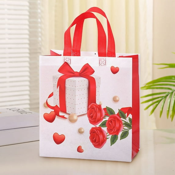 Happy Valentines Day Reusable Gift Bags,Treat Bags with Handles,Goodie Bags,Multifunctional Non-woven Valentines Bags for Gifts Wrapping,Valentines Party Supplies