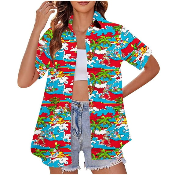 Deals Hawaii Cardigan for Women Palm Tree Printed Tunic Blosues 3/4 Sleeve Tops Baggy Boho Shirts Loose Relaxed Fit Outfits Spring CaUSAl Vintage Cardigans Going Out Beach Holiday