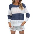 thumbnail image 1 of Hollow Out Knit Sweater Women Long Sleeve Round Neck Block Color Patchwork Casual Pullover Knits Tops Y2K Clothes, 1 of 5