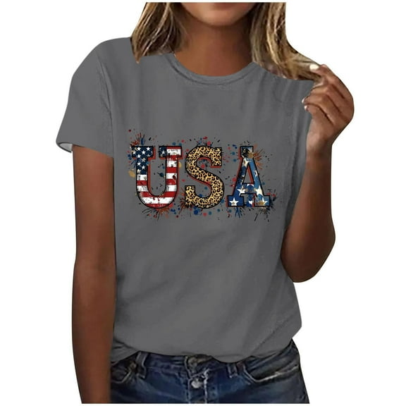 Independence Day T Shirts for Women Sun-Flower Printed T-Shirts American Flag Graphic Tops Shirts Round Neck Short Sleeve Tee Blouses Comfort Casual Tunic Blouse Beach Vacation Party Clothes