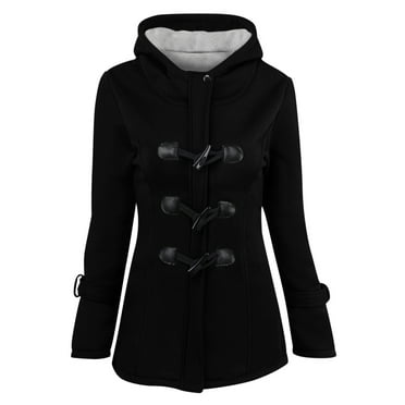 Deals LYXSSBYX Cardigans for Women Clearance Women Solid Horn Buttons Cardigan Padded Hooded Coat Long Sleeve Jacket Overcoat Tops