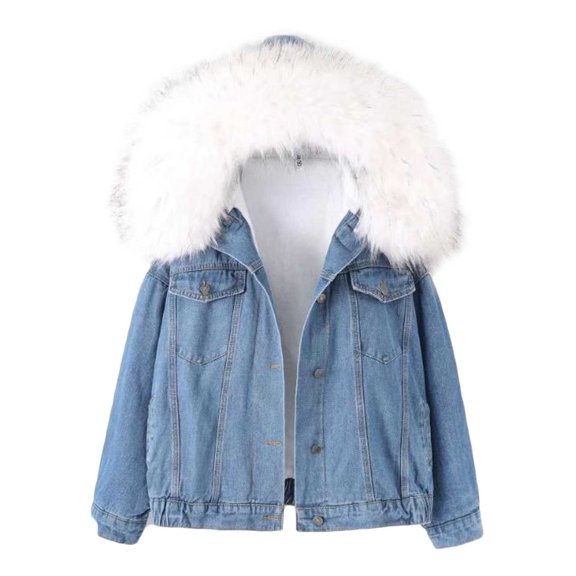 LYXSSBYX Jackets for Women Casual Fall Women Warm and Versatile Spliced Lamb Hair Thickened Plush Denim Jacket with A Hat Thickened Plush Collar