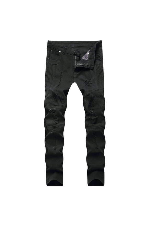 Mens Jeans Cargo Pants on Men's New Tight-Fitting Ripped Straight Hip-Hop Stretch Motorcycle Trouser