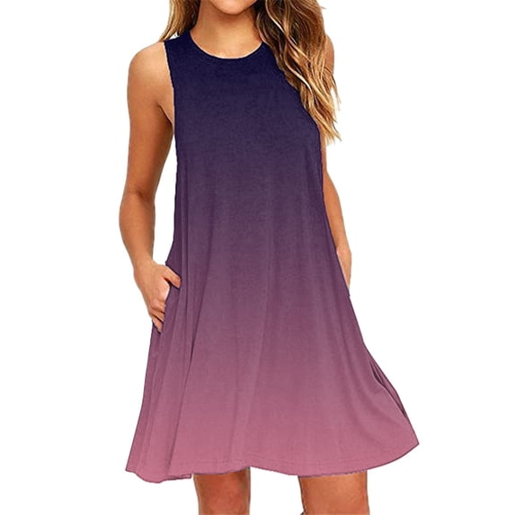 LYXSSBYX Sleeveless Dresses for Women Casual Printed Pocket Sleeveless Round Neck Dress