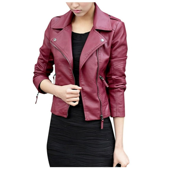 LYXSSBYX Women Long Sleeve Shacket Jacket Women Zipper Solid Long Sleeve Leather Jacket Coat Outwear