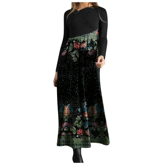 LYXSSBYX Womens Dresses Long Sleeve Women Autumn and Winter Casual Slim Long-Sleeved Long Bohemian Printed Dress, Fall Dresses for Women