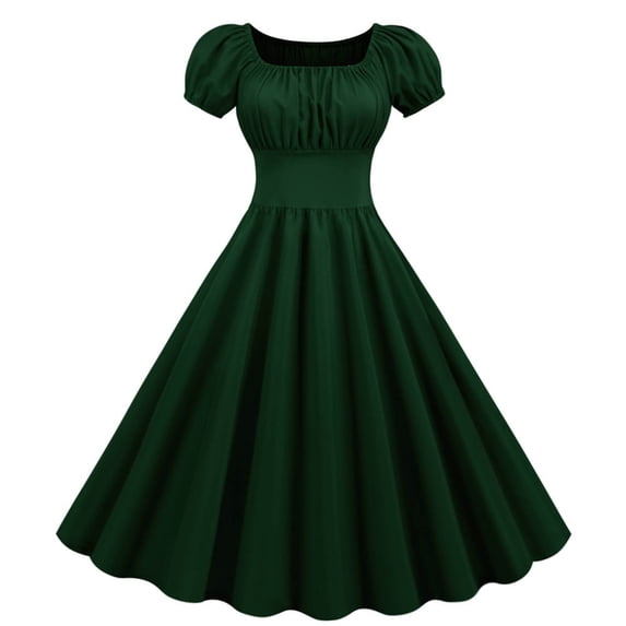 Deals LYXSSBYX Womens Dresses Short Sleeve Casual Clearance Women's Fashion Casual Solid Color Short Sleeve Square Neck Knee Length Dress