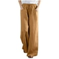thumbnail image 1 of LYXSSBYX Womens Pajama Pants Women's Cotton Linen Loose Drawstring Belt Casual Wide Leg Pants, 1 of 5