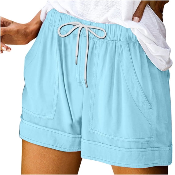 LYXSSBYX Womens Shorts Plus Size Women's Solid Casual Loose Pockets Drawstring Short Pants