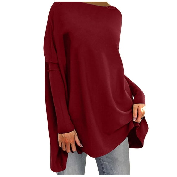 Lindreshi Long Sleeve Shirts for Women Women Fashion Solid Basic Casual Loose Pullover Long Sleeve T-Shirt Tops