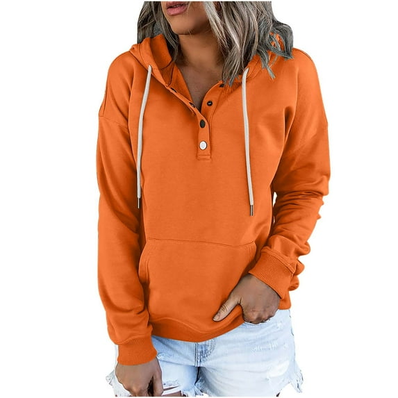Deals Lindreshi Sweatshirts for Women Loose Fit Clearance Women's Hooded Solid Color Long-Sleeved Sweatshirt Casual Blouse Pullover Tops