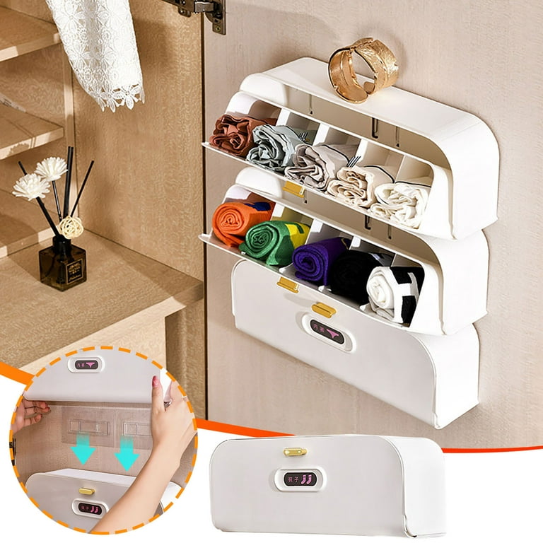 1pc Multifunctional Wall-Mounted Drawer Style Underwear & Sock Storage Box,  Wall-Mounted Data Cable & Charger Storage, Pegboard Divided Storage Box  3-In-1