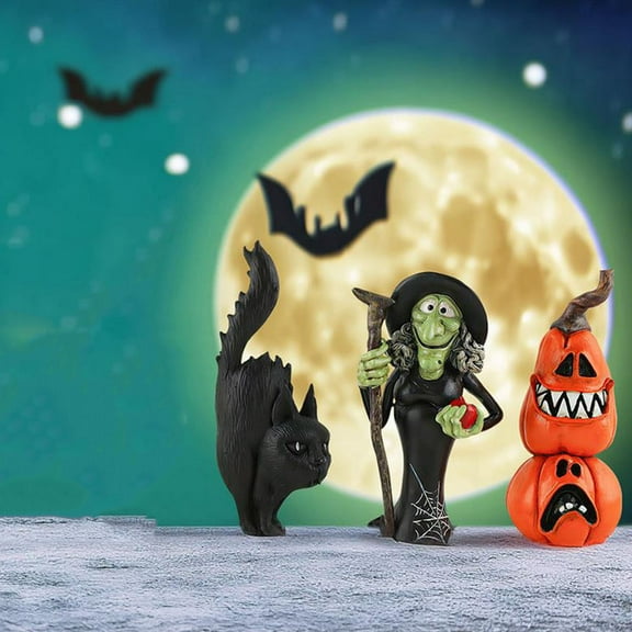 Miniature Halloween Figurines Mini Resin Pumpkin Ghost Kitty Witch Statue Ornaments Pumpkin Doll Miniature Landscape Pumpkin Scene Layout