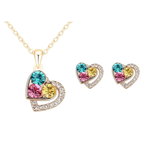 Deals! Mother's Day Necklaces for Women,Women's Rose Love Heart Diamond Pendant Necklace, Mother's Day Gift Jewelry,Ladies Fashion Mother's Day Gifts for Mom Clearance