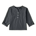 thumbnail image 1 of Mwjwdo Girls Cotton Linen Shirts Summer Blouse Long Sleeve Kids Unisex Lightweight Henley Tops T Shirt Loose Fit with Pocket Dark Gray 120, 1 of 4