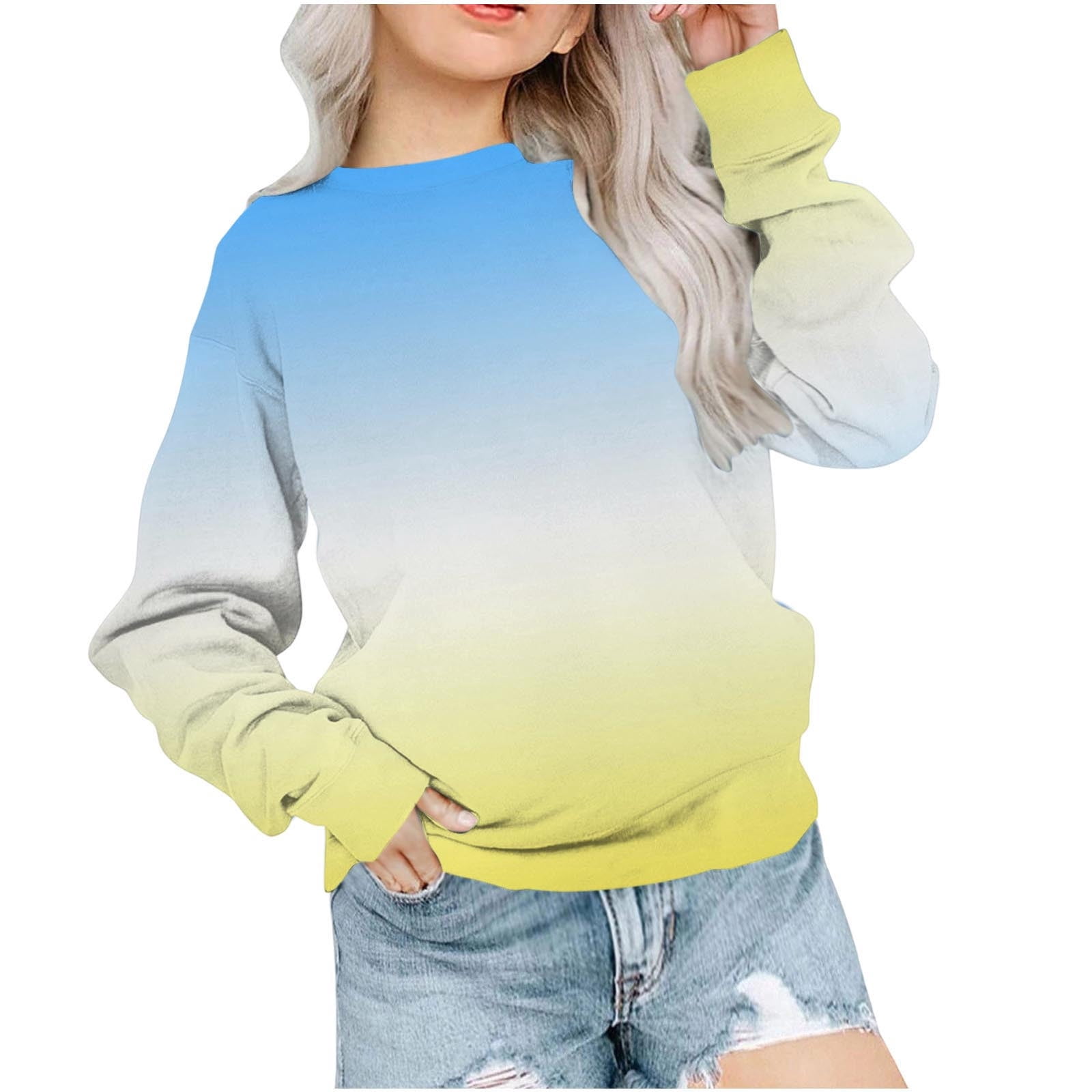 Girls' Gradient Hoodies – Cute Oversized Pullover With Kangaroo Pocket, Long Sleeve – Ages 2-14 Years, Various Colors